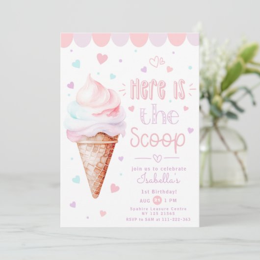 IJs Heres de scoop pastel 1e verjaardag Kaart (Staand voorkant)