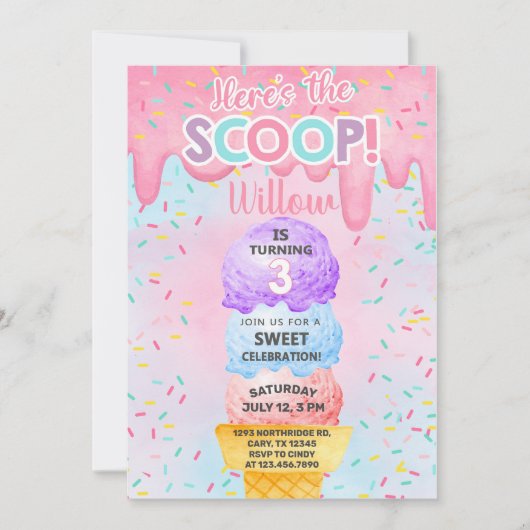 IJs hier is de scoop 3e verjaardag uitnodiging (Voorkant)