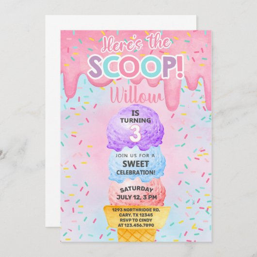 IJs hier is de scoop 3e verjaardag uitnodiging (Voorkant / Achterkant)