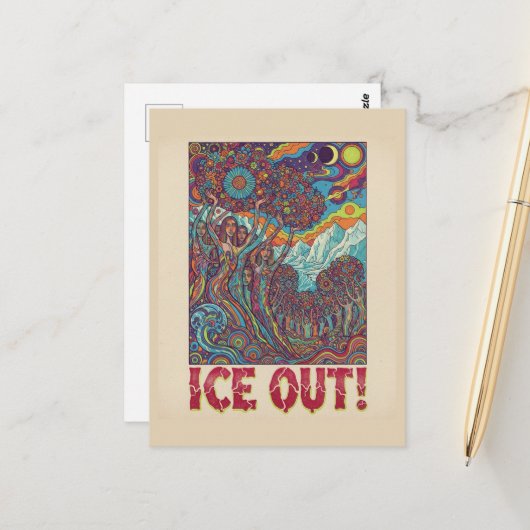 Ijs Hippie Mensen Buiten Protesteren Briefkaart (Voorkant / Achterkant in situ)