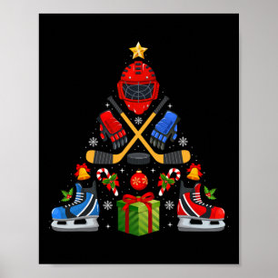 Ijs Hockey Kerstboom Lichtjes Rode Kerstman Hoed X Poster