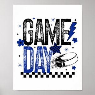 Ijs Hockey Speldag Hockey Moeder Retro Blauw En Zw Poster