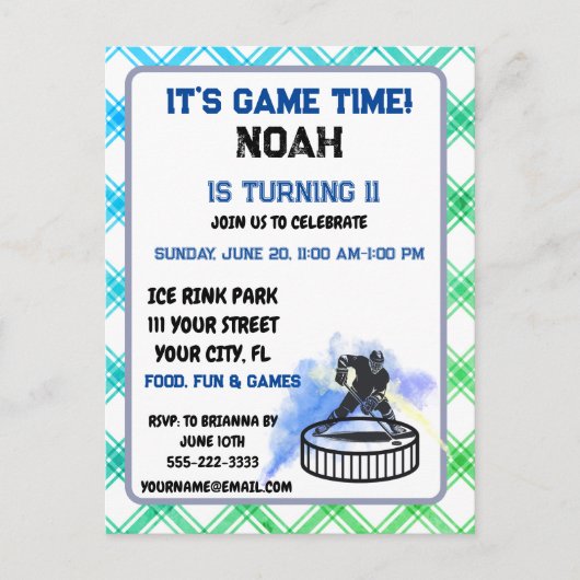 Ijs-hockeyspeler sport thema uitnodigingskaart uitnodiging briefkaart (Voorkant)