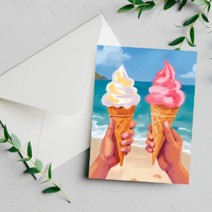 Ijs IJscoupe Strand Oceaan Aquarel Schilderij Kaar