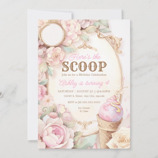 IJs, ijsje bloemenroze Kaart (Voorkant)