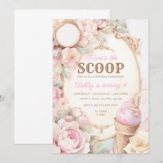 IJs, ijsje bloemenroze Kaart (Voorkant / Achterkant)