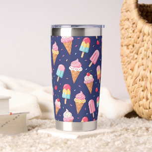 Ijs, ijslolly's en kersen patroon geïsoleerde drinkbeker