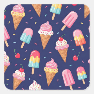 Ijs, ijslolly's en kersen patroon vierkante sticker
