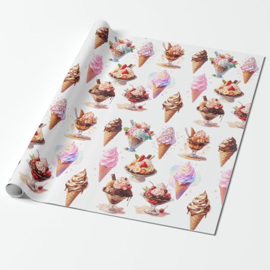 Ijs Kegels en Sundaes Cadeaupapier (Uitgerold)