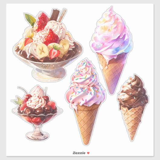 Ijs Kegels en Sundaes Sticker (Vel)