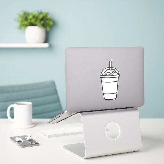 Ijs Koffie Kop Omtrek Sticker (Laptop op bureau)