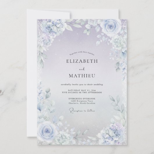Ijs Lilac Loof Eucalyptus Bruiloft Kaart (Voorkant)