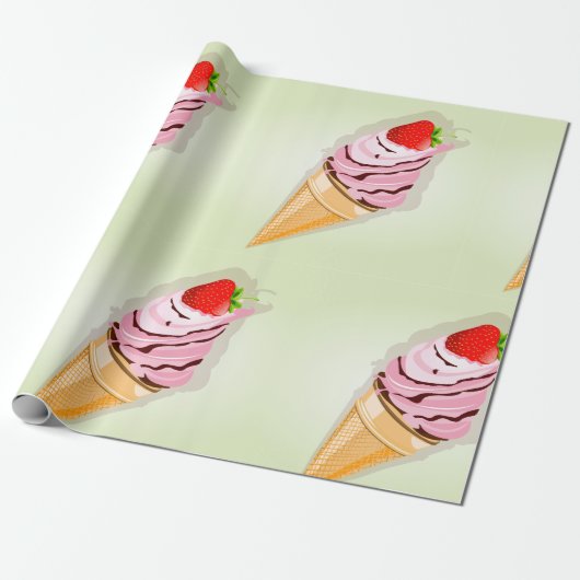 IJs met een aardbei Cadeaupapier (Uitgerold)