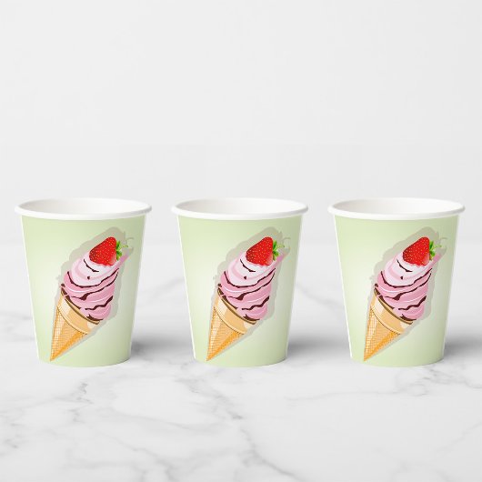 IJs met een aardbei Papieren Bekers