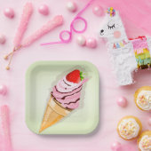 IJs met een aardbei Papieren Bordje (Feest)