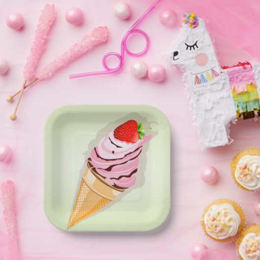 IJs met een aardbei Papieren Bordje (Feest)