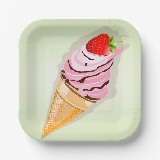 IJs met een aardbei Papieren Bordje (Voorkant)