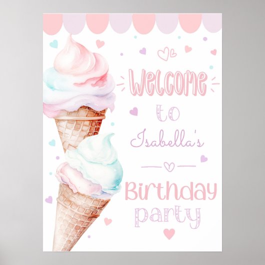 IJs modern meisje verjaardag feest welkom Poster (Voorkant)