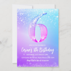 Ijs nummer witte glitter Meisje 6de verjaardag Kaart