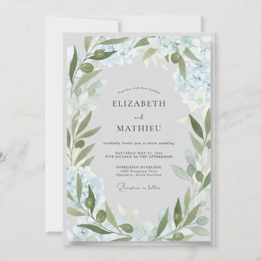 Ijs Olijf Loof Eucalyptus Bruiloft Kaart (Voorkant)