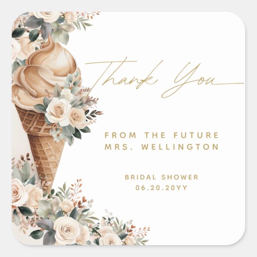 Ijs opgeschept Bloemige Boho Bruiloftsborrel Vierkante Sticker (Voorkant)