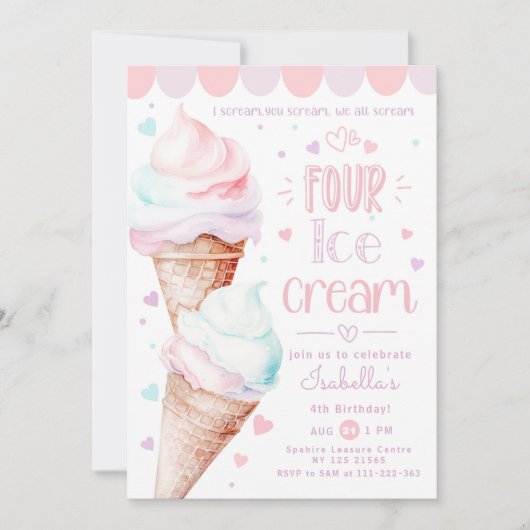 IJs pastel roze 4e verjaardag Kaart (Voorkant)