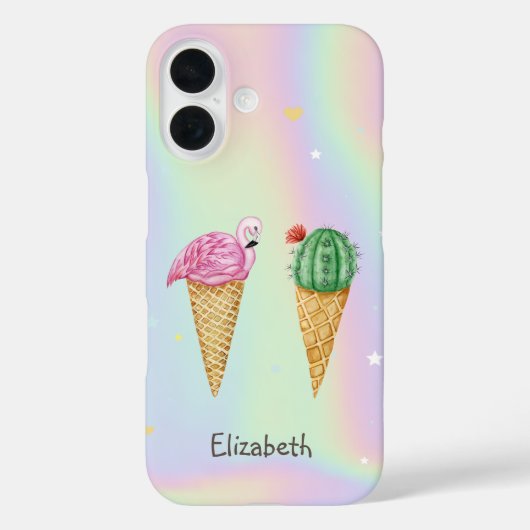 Ijs Pink Flamingo's Cactus Holografisch Case-Mate iPhone Case (Achterkant)