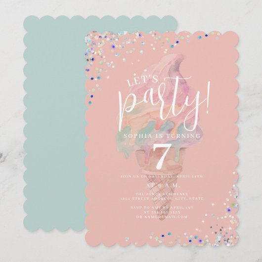 IJs Rainbow Let's Party Verjaardag Kaart (Voorkant / Achterkant)