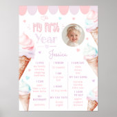 IJs roze 1e verjaardag partij foto mijlpaal Poster (Voorkant)