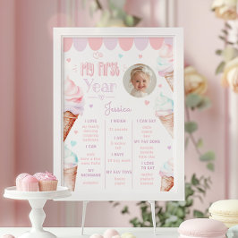 IJs roze 1e verjaardag partij foto mijlpaal Poster