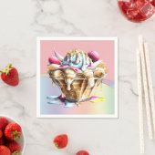 IJs roze blauw sundae wafel kegel dessert Servet (Insitu)