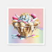 IJs roze blauw sundae wafel kegel dessert Servet (Voorkant)