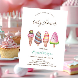Ijs, Roze Gestreepte Baby Shower Kegel  Kaart