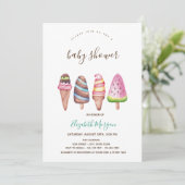 Ijs, Roze Gestreepte Baby Shower Kegel Kaart (Staand voorkant)