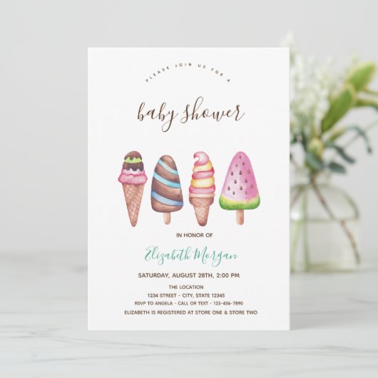 Ijs, Roze Gestreepte Baby Shower Kegel  Kaart (Staand voorkant)