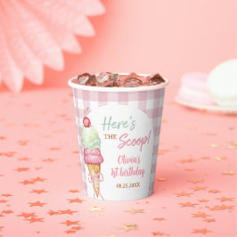 Ijs Roze Strik Gingham Verjaardagsfeestje Papieren Bekers