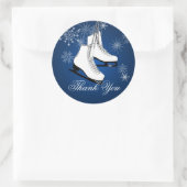 IJs Schaatsen en Sneeuwvlokken Blauw Ronde Sticker (Tas)