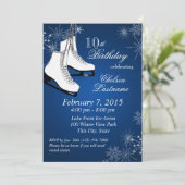 IJs Schaatsen en sneeuwvlokken Blue Birthday Kaart (Staand voorkant)