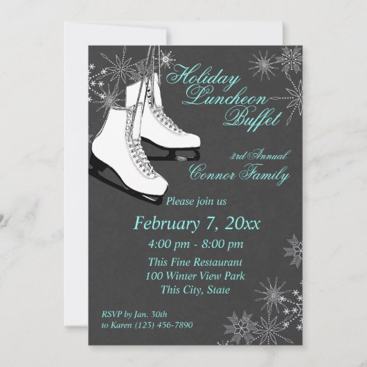 IJs Schaatsen en sneeuwvlokken Luncheon Kaart (Voorkant)