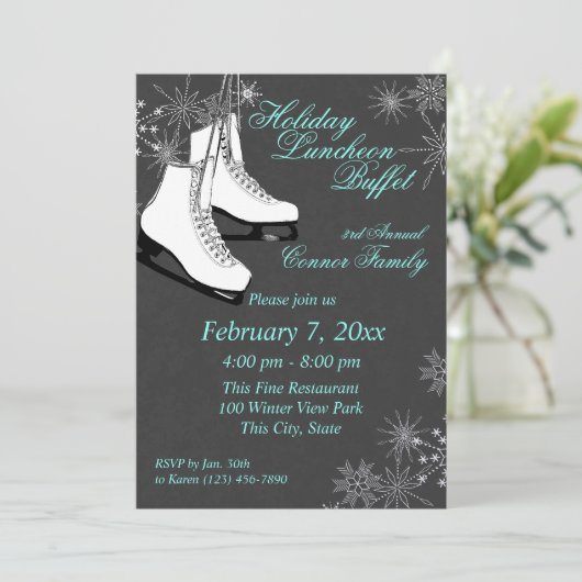 IJs Schaatsen en sneeuwvlokken Luncheon Kaart (Staand voorkant)