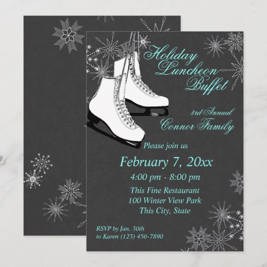 IJs Schaatsen en sneeuwvlokken Luncheon Kaart (Voorkant / Achterkant)