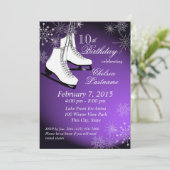 IJs Schaatsen en sneeuwvlokken Paarse verjaardag Kaart (Staand voorkant)