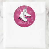 Ijs Schaatsen en Sneeuwvlokken Roze Ronde Sticker (Tas)