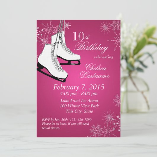 IJs Schaatsen en Sneeuwvlokken Roze Verjaardag Kaart (Staand voorkant)