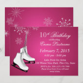 IJs Schaatsen en Sneeuwvlokken Roze Verjaardag Kaart (Voorkant / Achterkant)