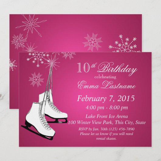 IJs Schaatsen en Sneeuwvlokken Roze Verjaardag Kaart (Voorkant / Achterkant)