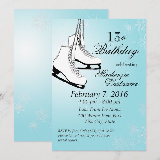 IJs Schaatsen en sneeuwvlokken verjaardag Kaart (Voorkant / Achterkant)