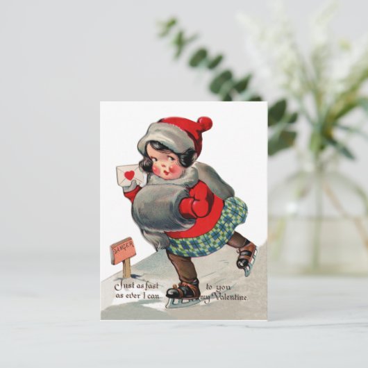 IJs schaatsen meisje met liefdesbrief. St. Valenti Briefkaart (Staand voorkant)