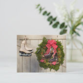 IJs Schaatsen met Kerstkrans Feestdagenkaart (Staand voorkant)