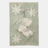  ijs schaatsen schattige sneeuwvlok rustieke winte theedoek (Verticaal)